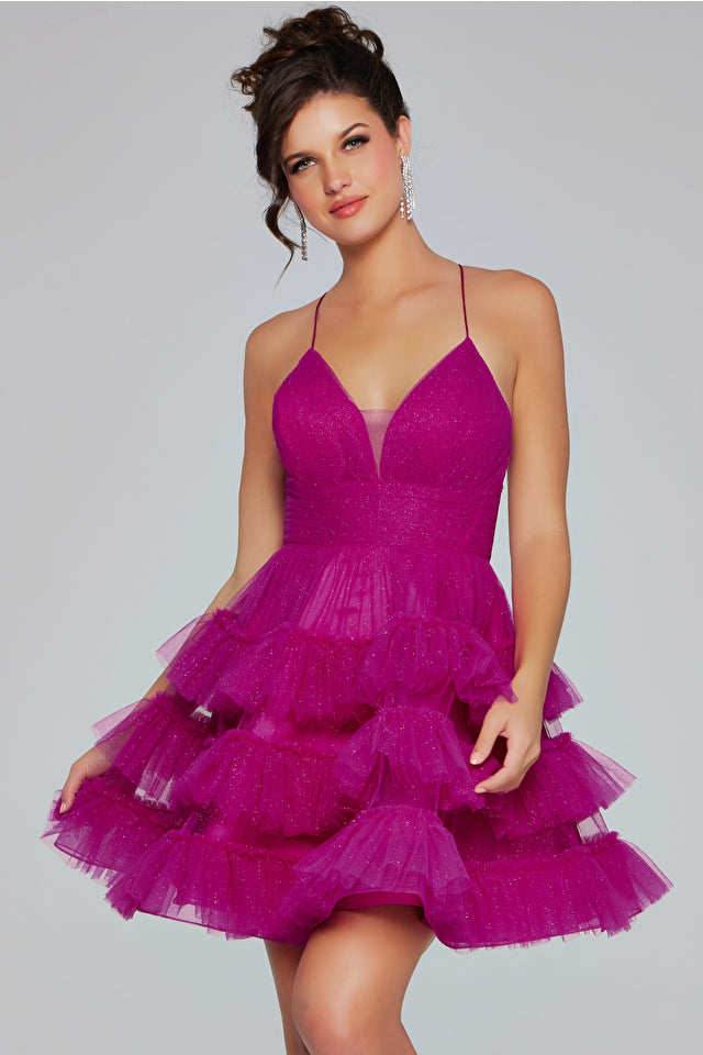 Jovani -39655 Layered Tulle A-Line Short Dress