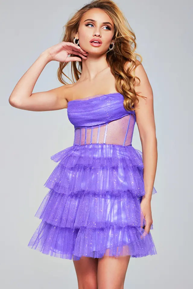 Jovani -39666 Corset Layered Tulle Short Dress