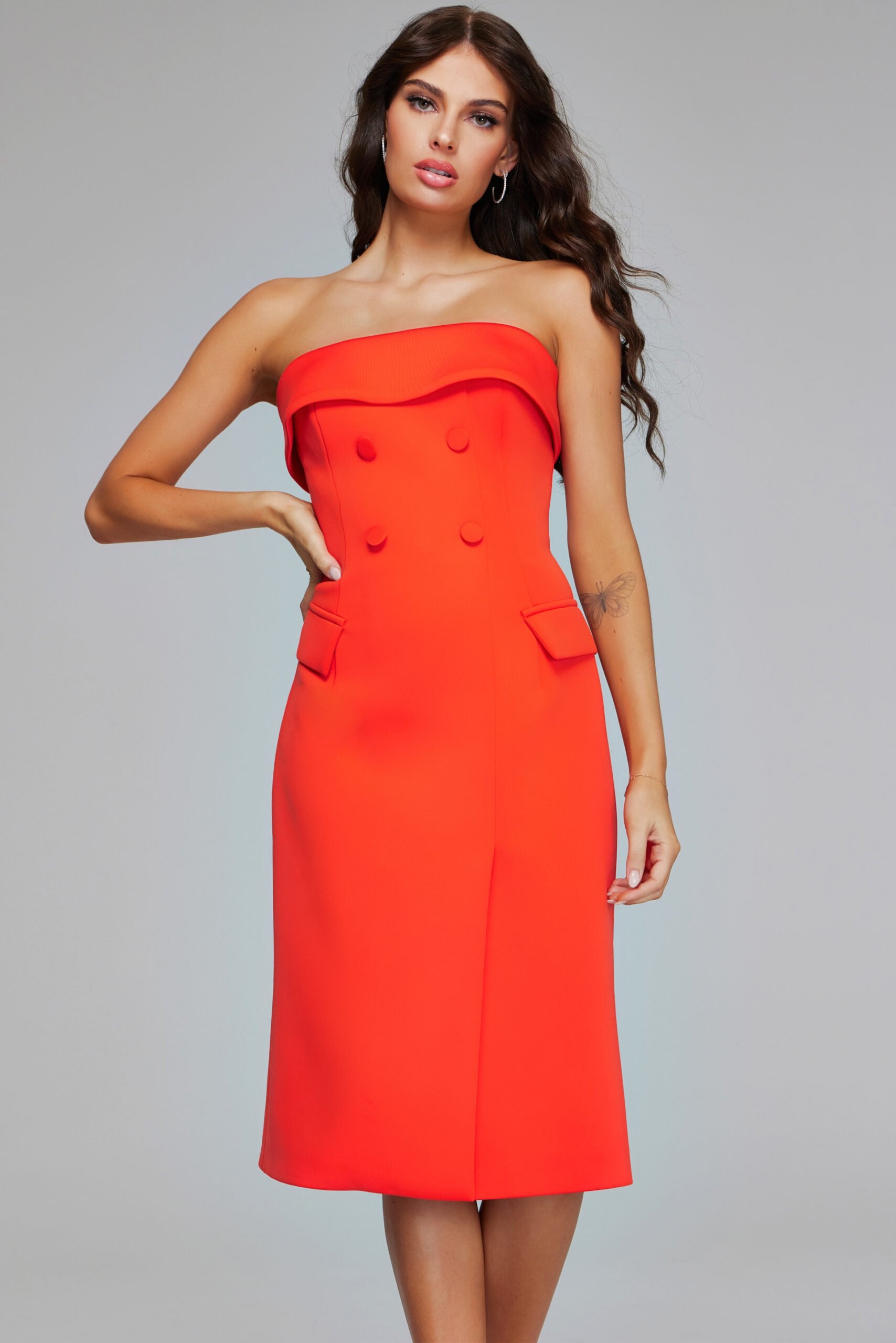 Jovani -39743 Bold Orange Strapless Contemporary Dresses