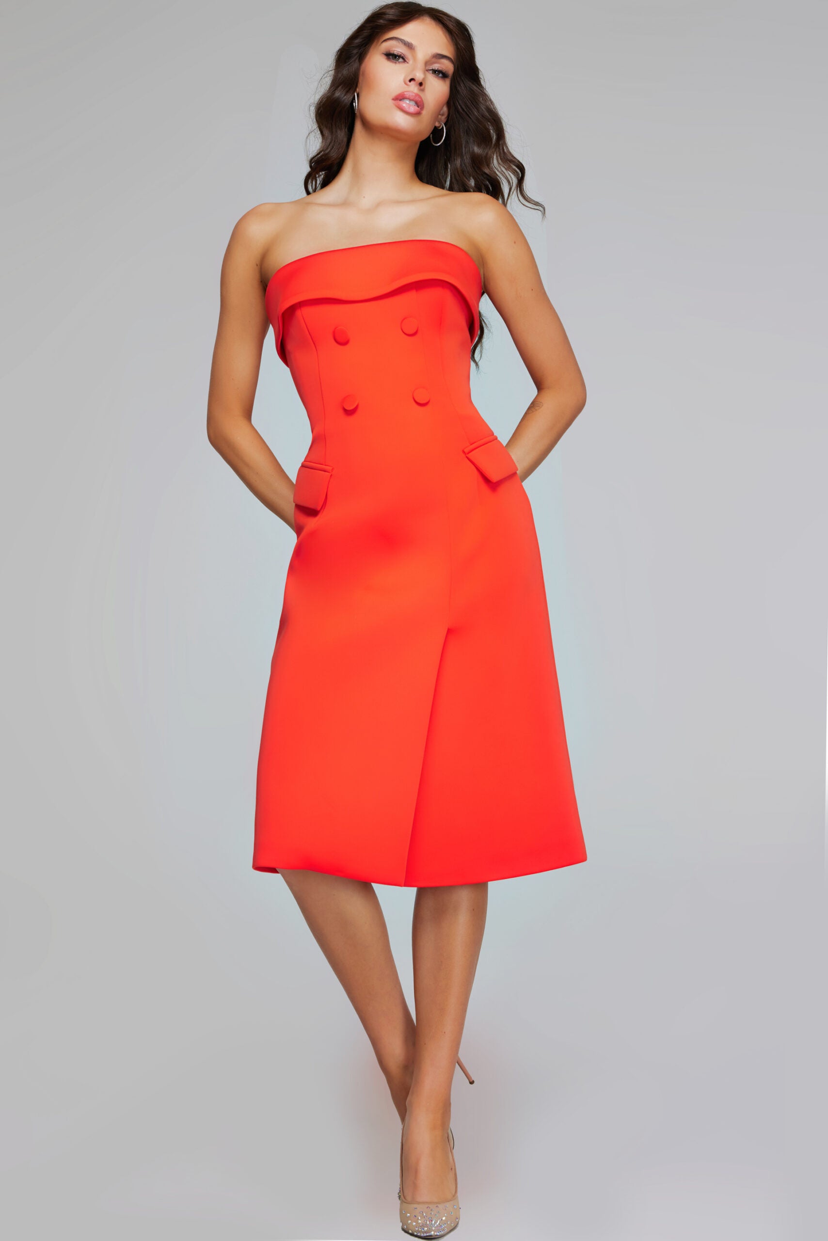 Jovani -39743 Bold Orange Strapless Contemporary Dresses