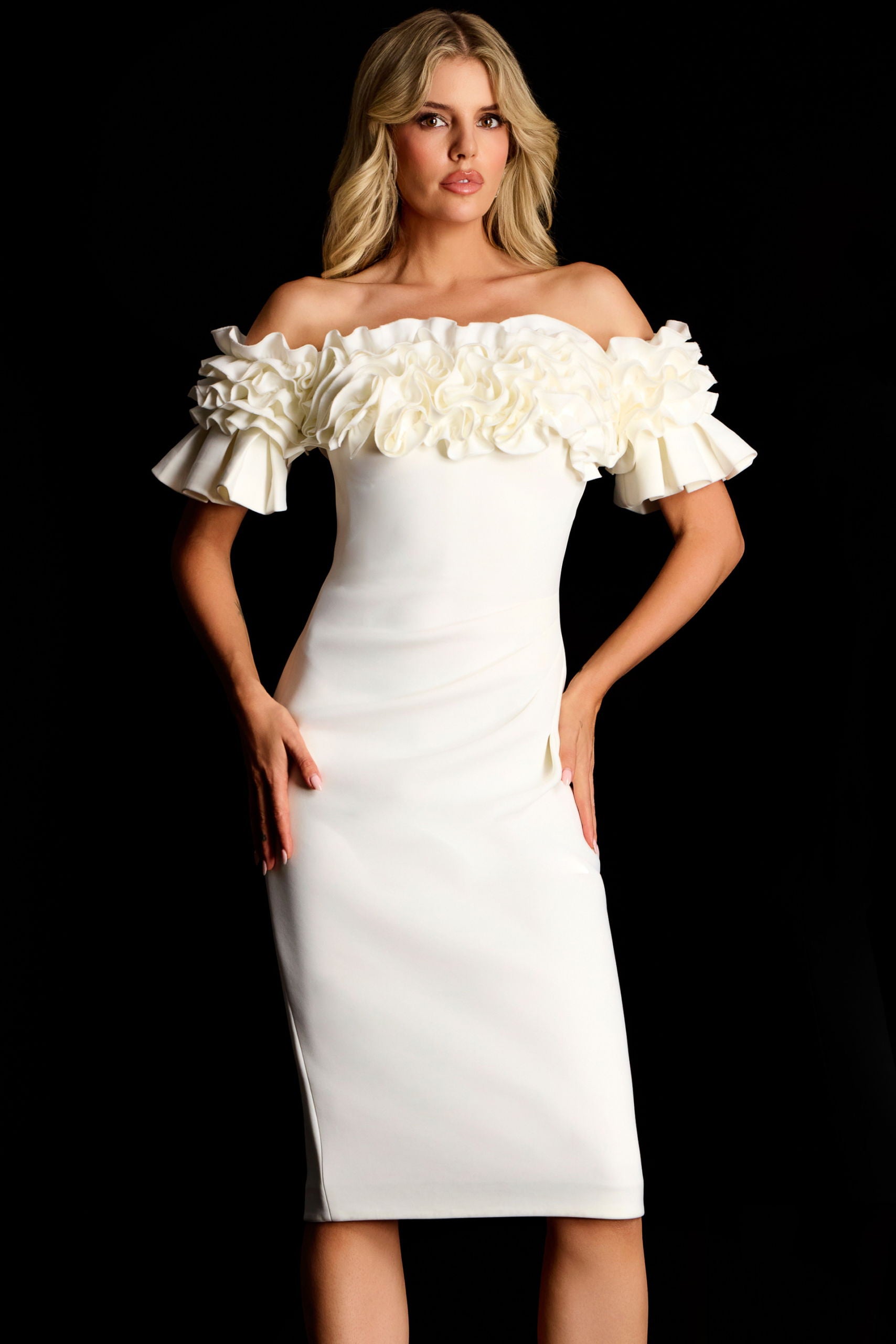 green emerald velvet dress Short Formal Dress Ruffles V Neck Appliques – Lisposa main image 1