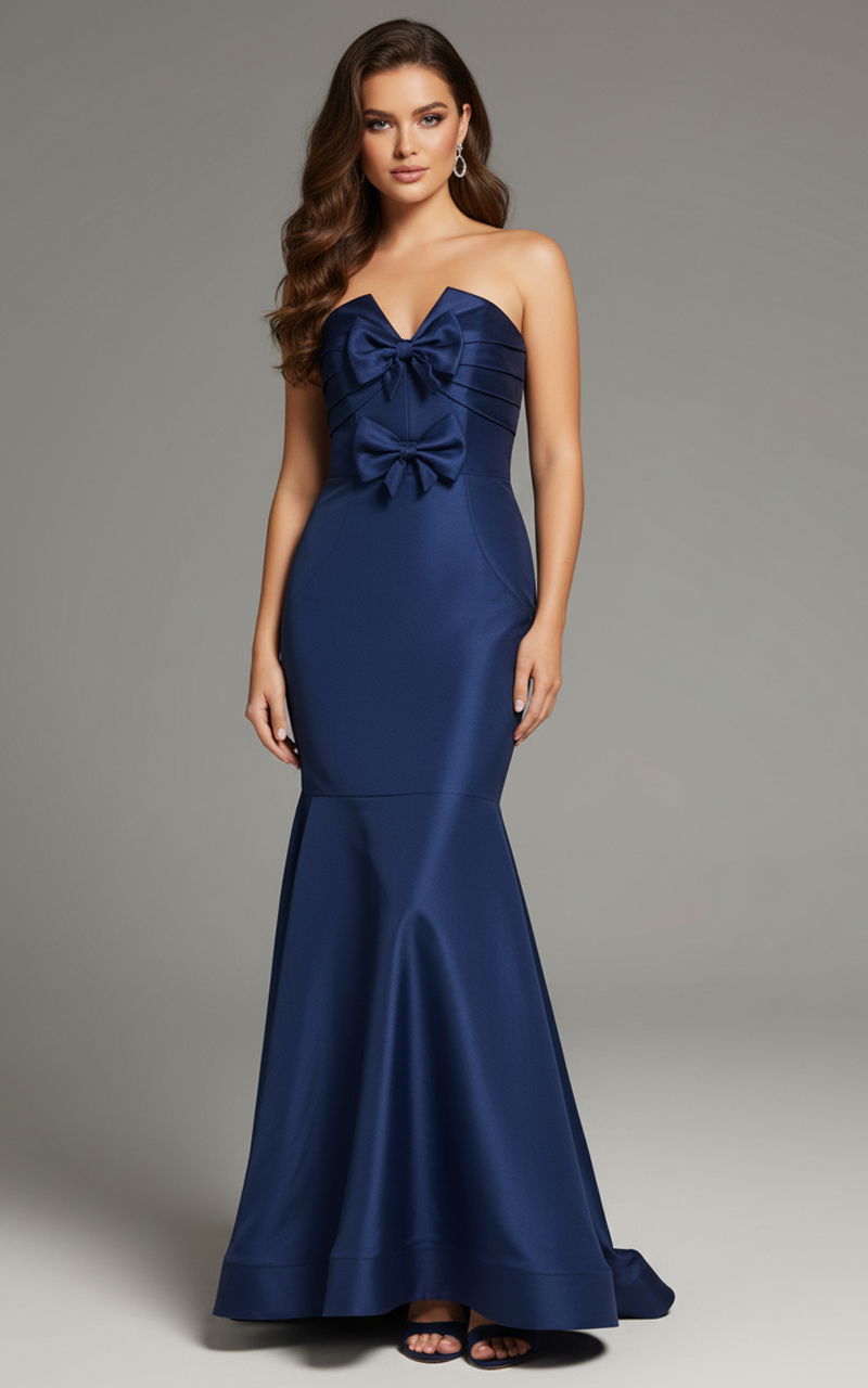 Jovani -39872 V-Neck Satin Mermaid Long Gown