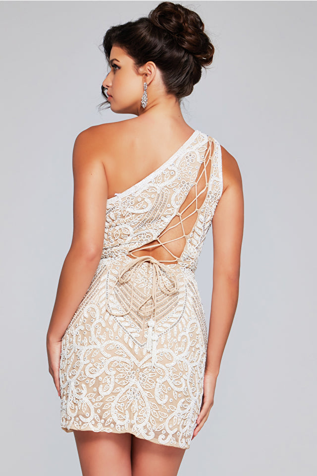 Jovani -39896 One Shoulder Beaded Short Dress