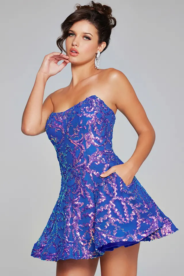 Jovani -39927 Strapless Embellished A-Line Short Dress