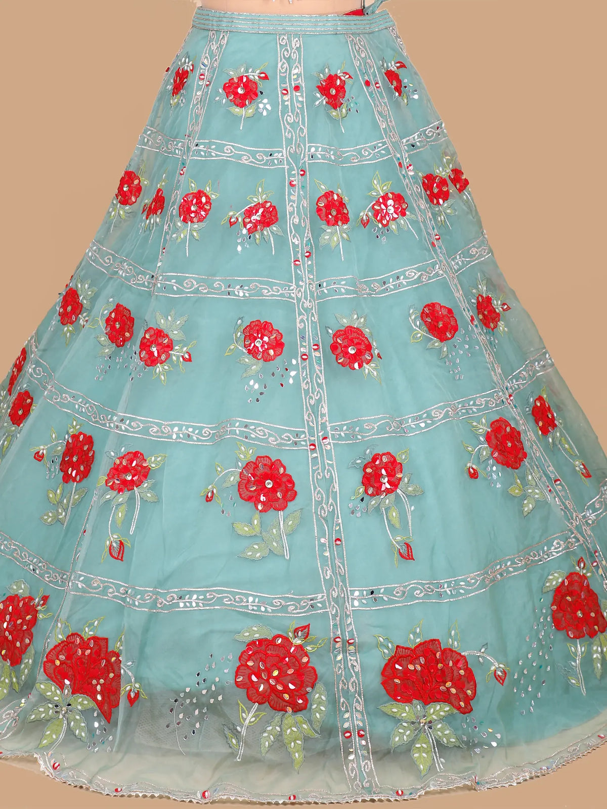 MyFashion KLS-2674 Multi Thread Aplique Net Sea Green Lehenga
