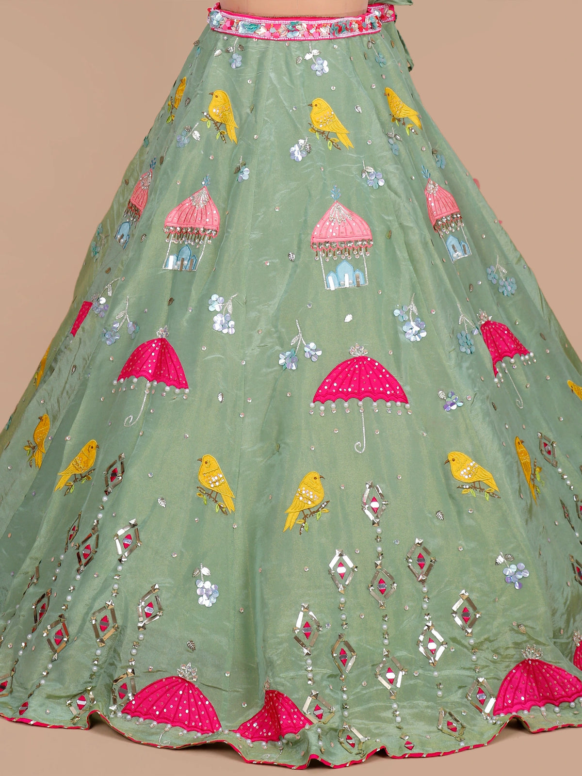 MyFashion KLS-2663 Sequin Pearl Mirror Embroidered Silk Lehenga
