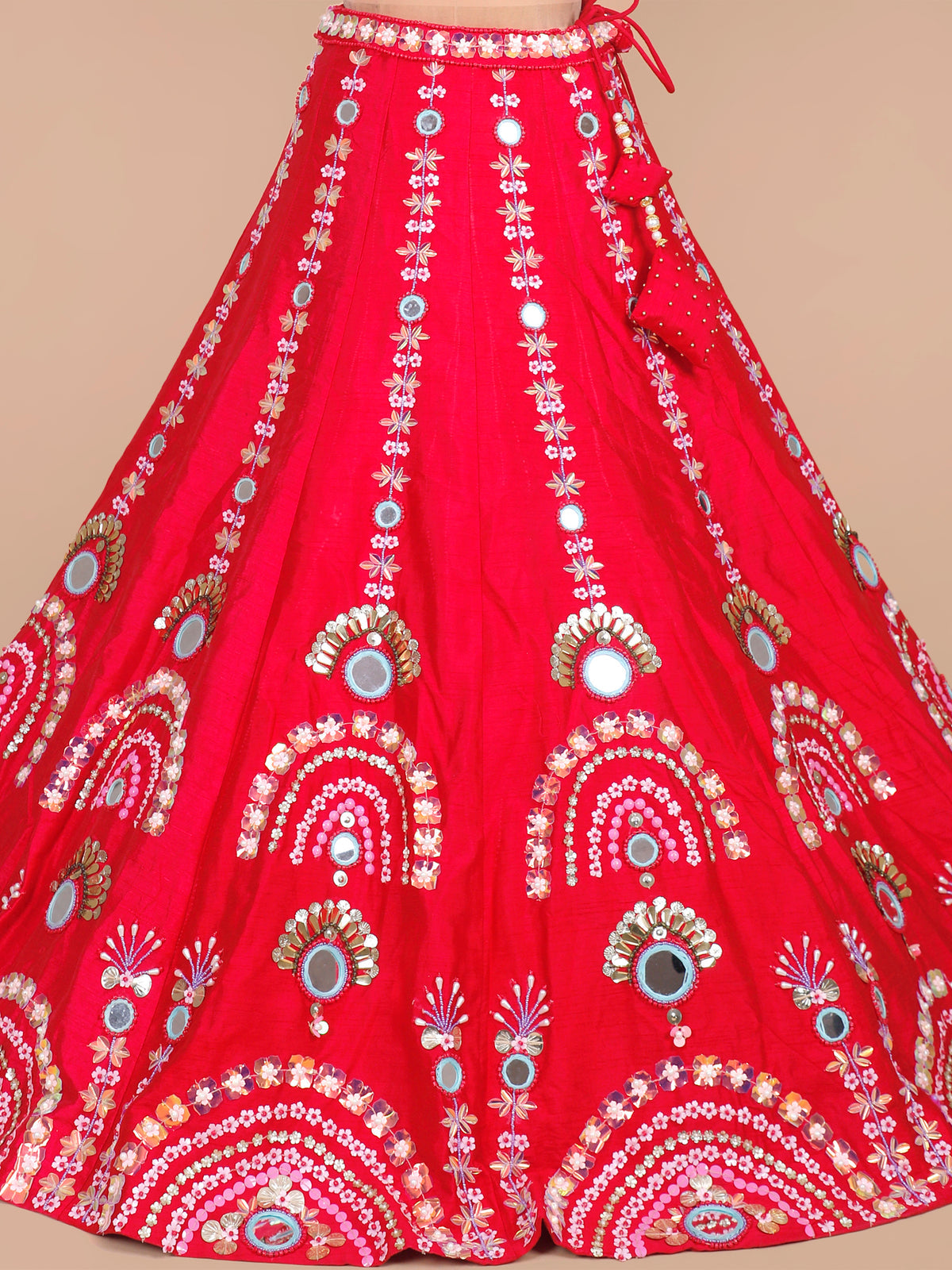 MyFashion KLS-2566 Pink Aaina Noor Mirror Applique Handcrafted Silk Lehenga
