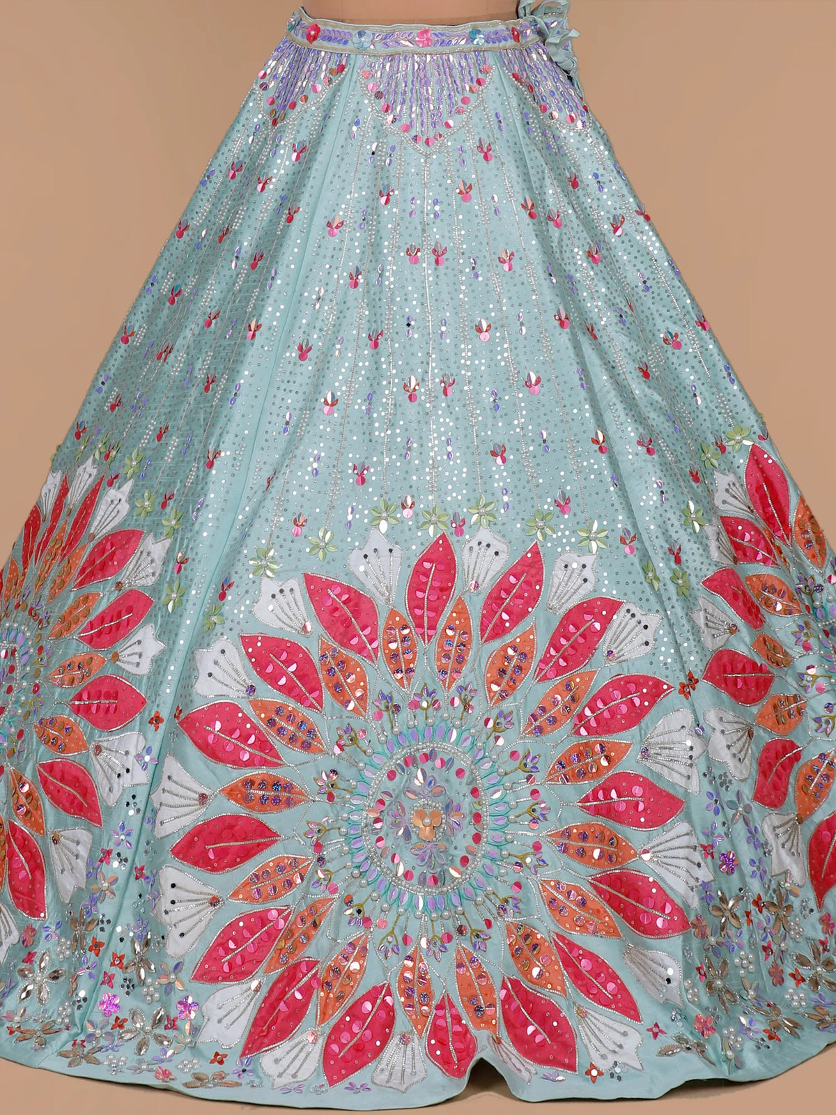 MyFashion KLS-2670 Silk Aplique Mirror Sequin Aqua Lehenga