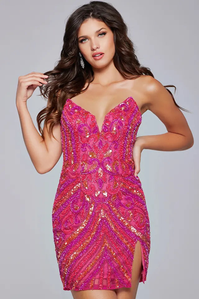 Jovani -40003 V-Neck Embellished Short Cocktail Dress