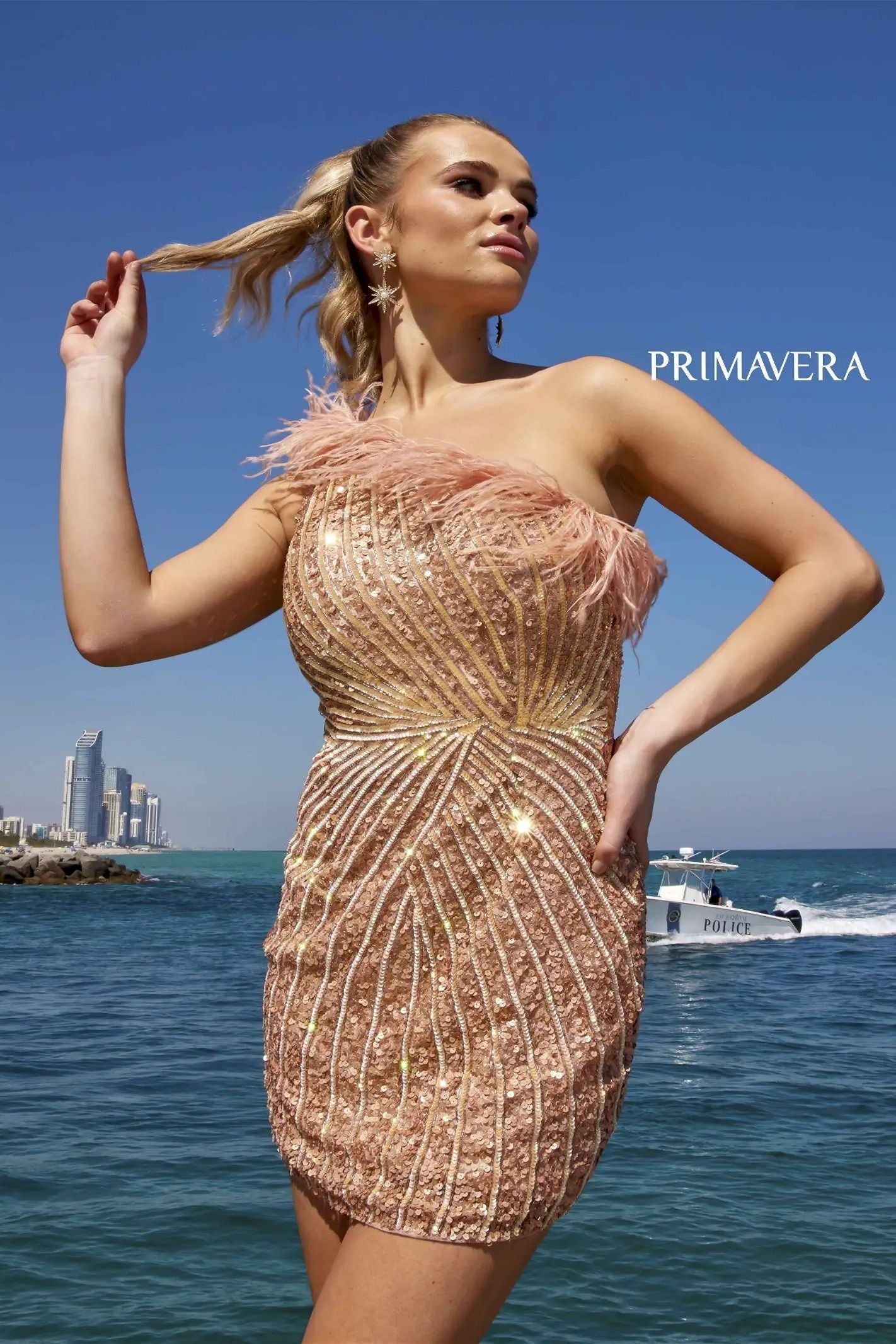 Primavera Couture -4002 One Shoulder Fringes Sequin Cocktail Dress