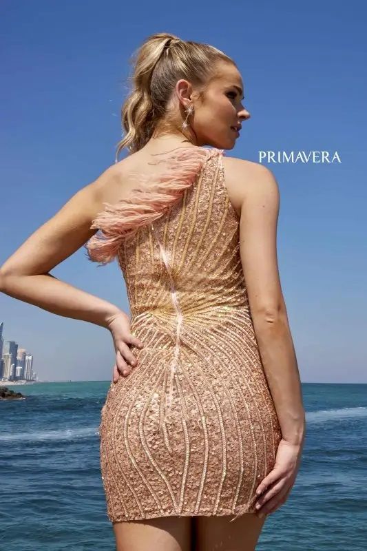 Primavera Couture -4002 One Shoulder Fringes Sequin Cocktail Dress