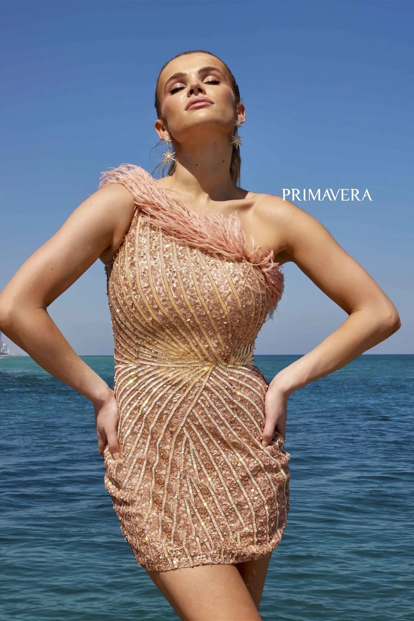 Primavera Couture -4002 One Shoulder Fringes Sequin Cocktail Dress