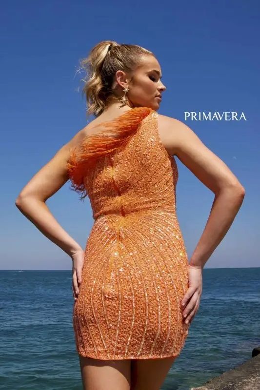 Primavera Couture -4002 One Shoulder Fringes Sequin Cocktail Dress