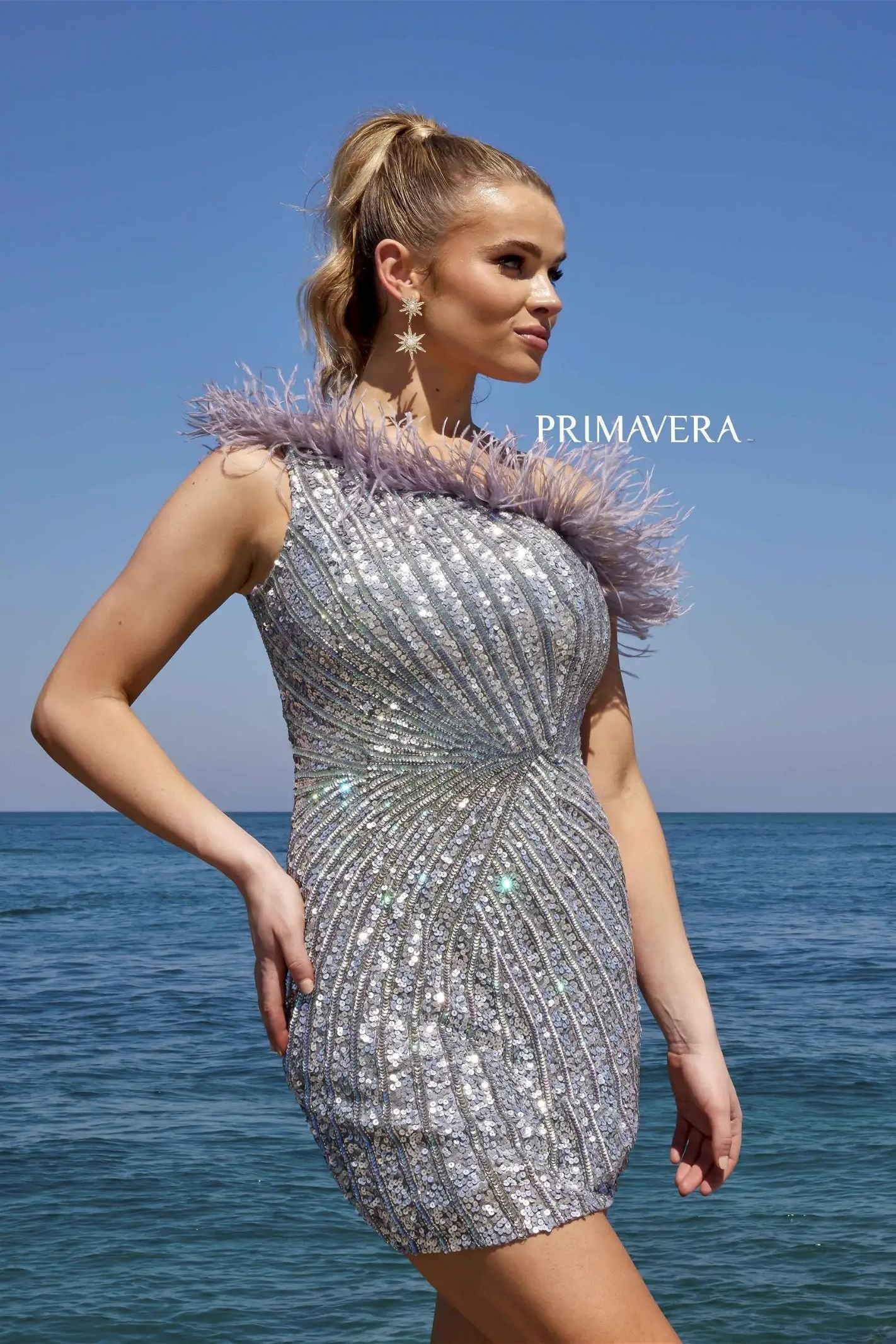 Primavera Couture -4002 One Shoulder Fringes Sequin Cocktail Dress