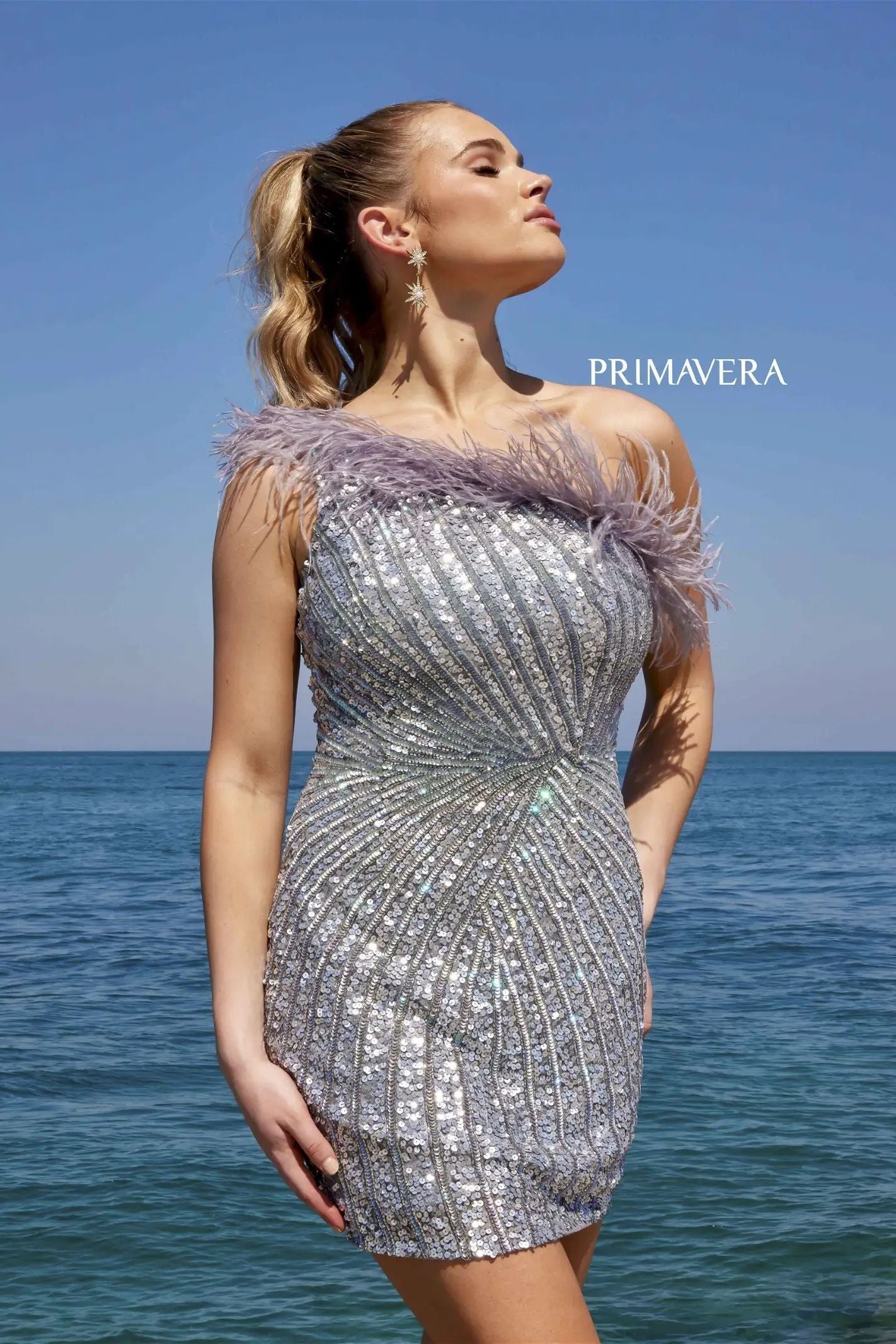 Primavera Couture -4002 One Shoulder Fringes Sequin Cocktail Dress