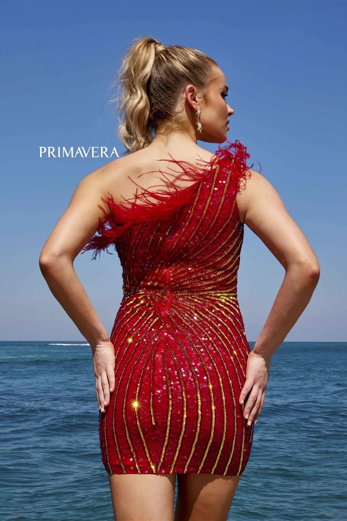 Primavera Couture -4002 One Shoulder Fringes Sequin Cocktail Dress