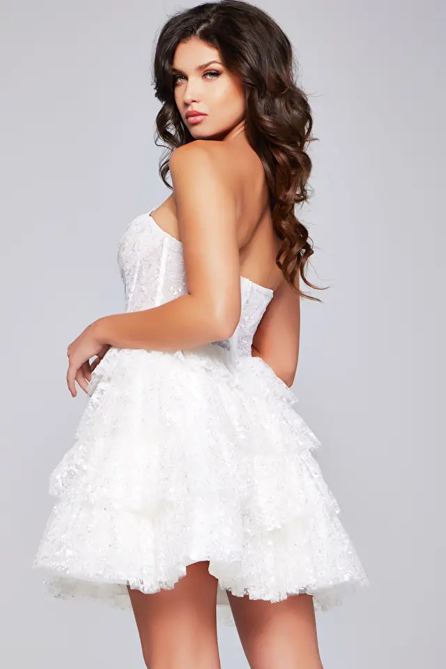 Jovani -40030 Strapless Layered A-Line Short Dress