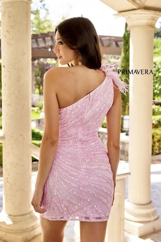 Primavera Couture -4004 One Shoulder Beaded Short Cocktail Dress