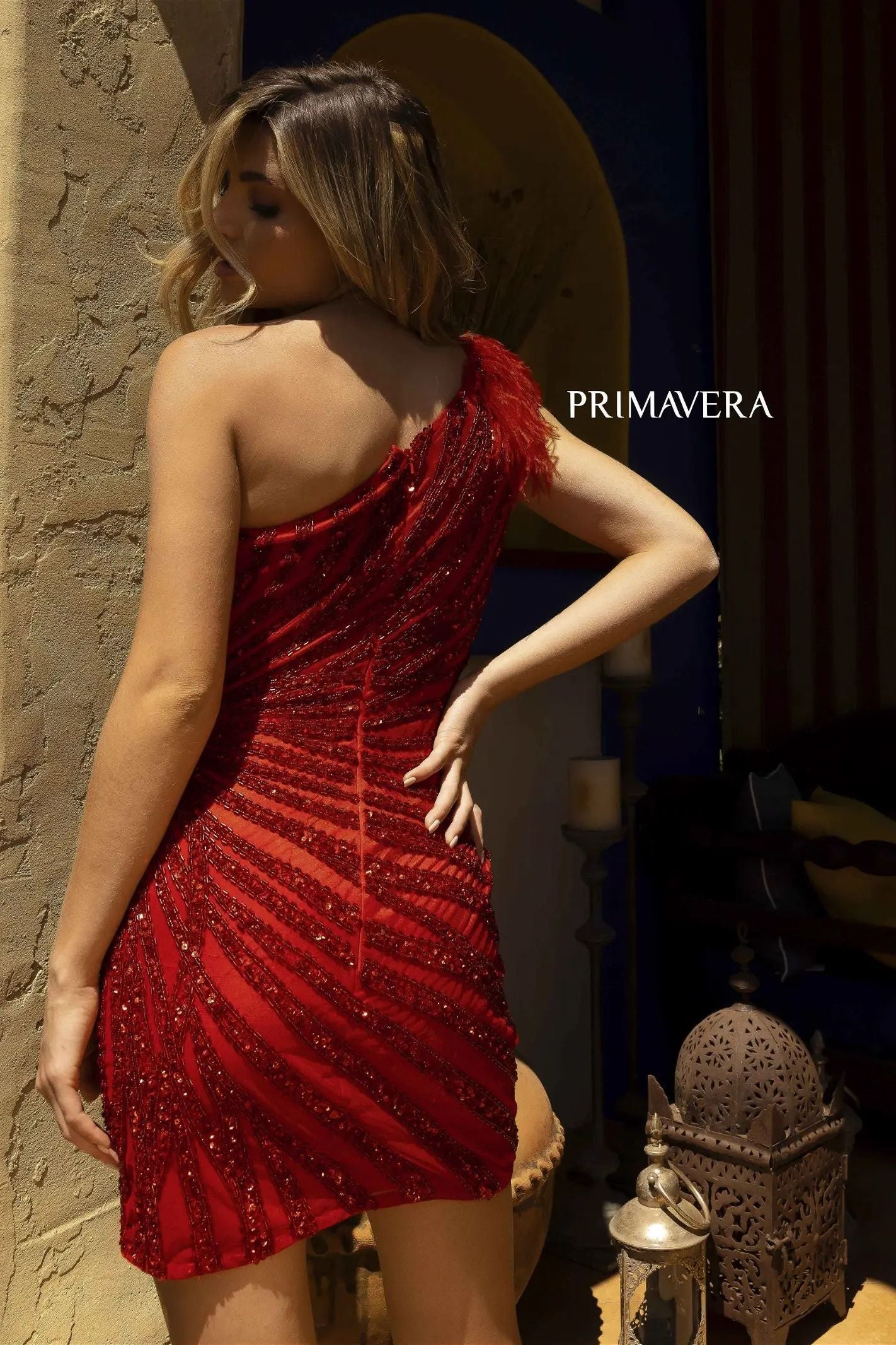 Primavera Couture -4004 One Shoulder Beaded Short Cocktail Dress