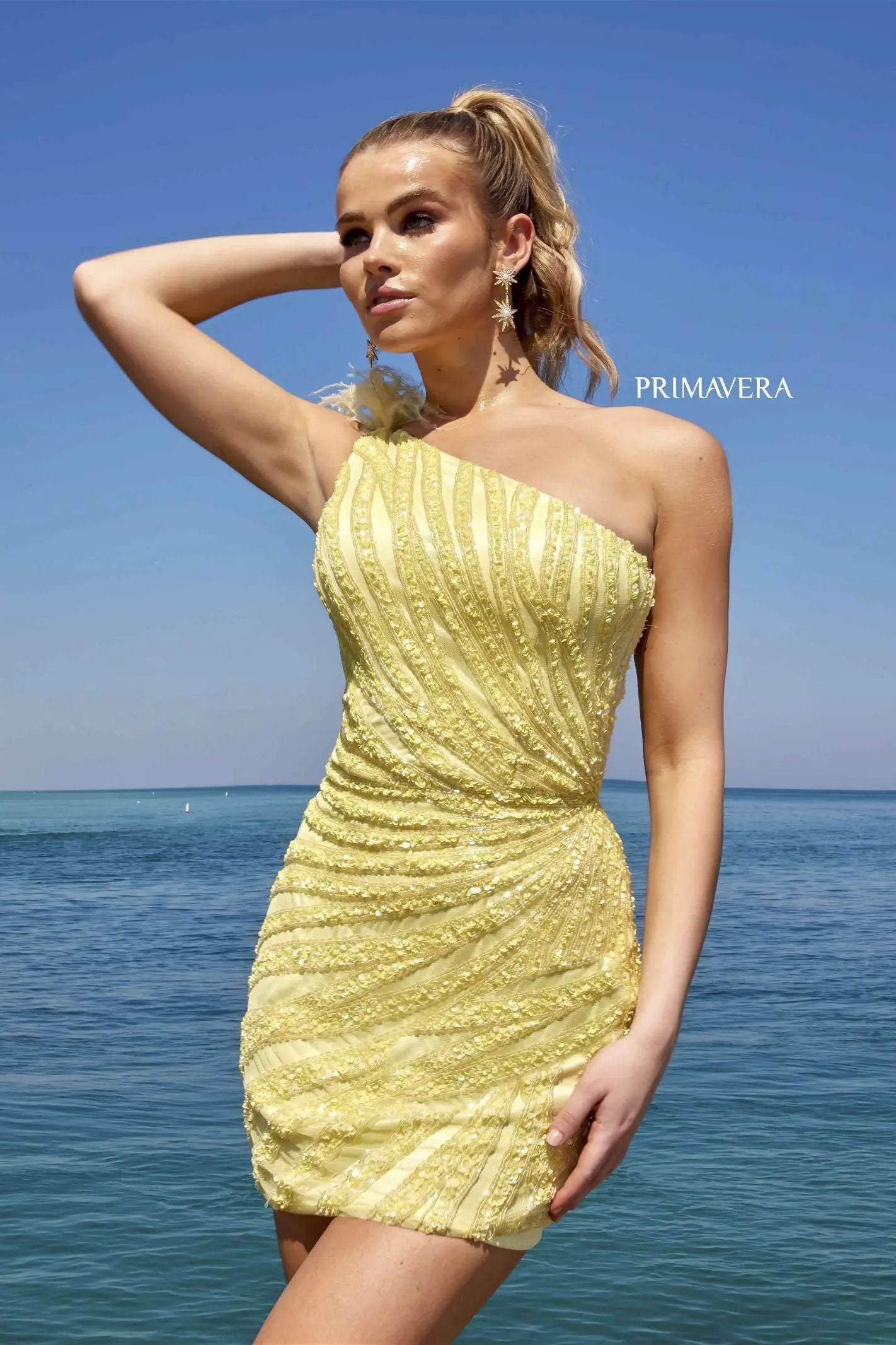 Primavera Couture -4004 One Shoulder Beaded Short Cocktail Dress