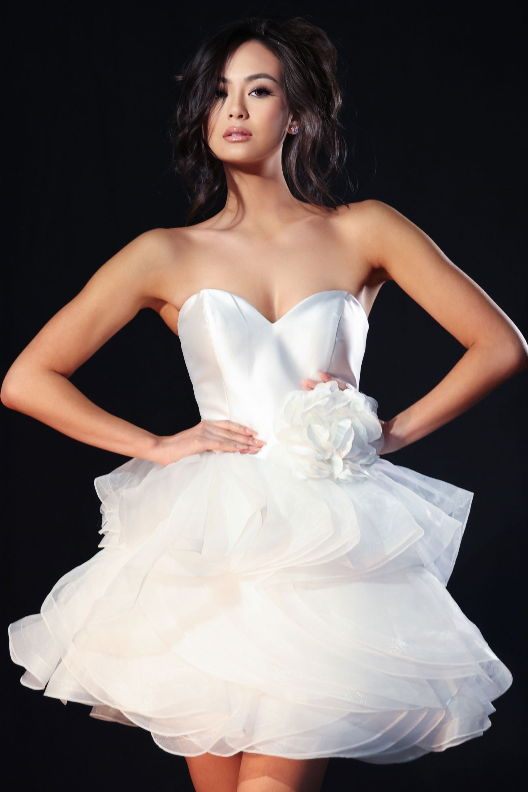 Jovani -40041 Floral Strapless Satin Ruffle Dress