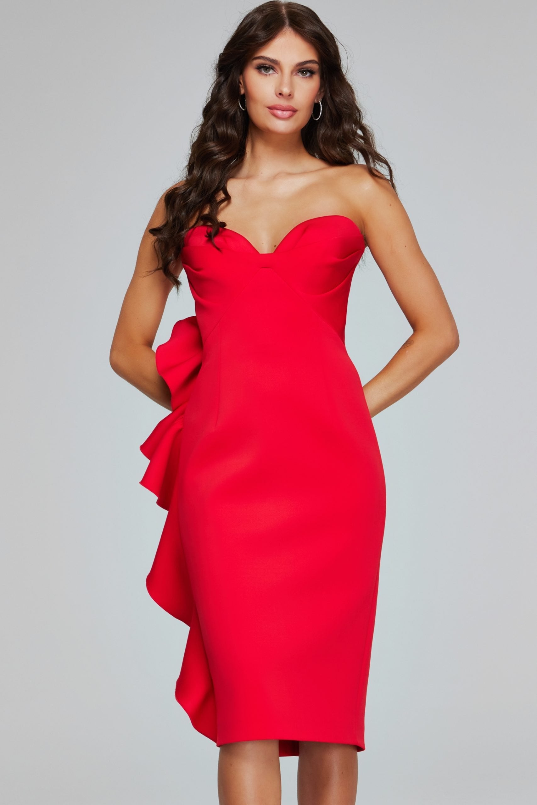 Jovani -40097 Red Fitted Contemporary Dress