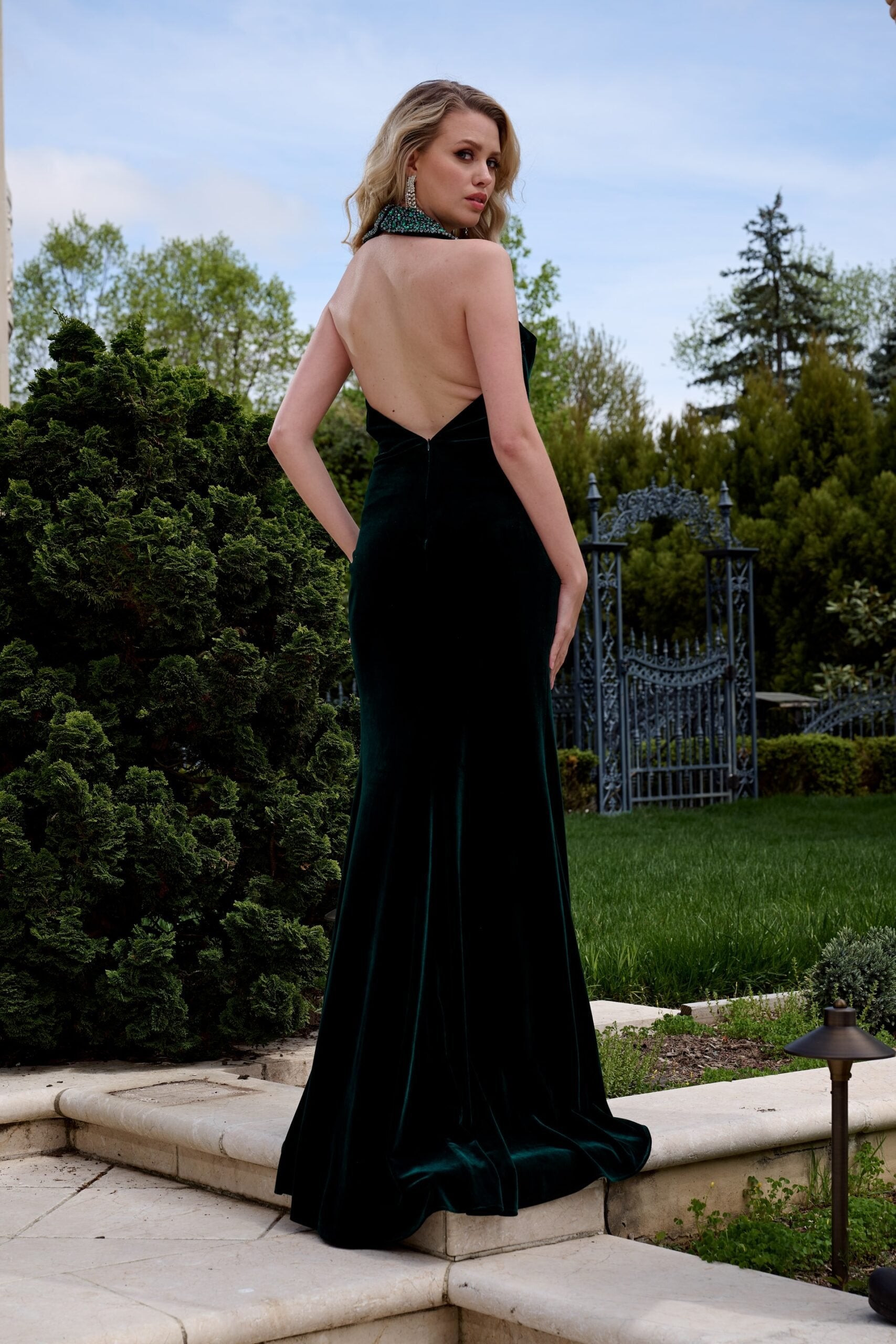 Jovani -40119 Plunging V-Neck Gown with Beaded Prom Datail