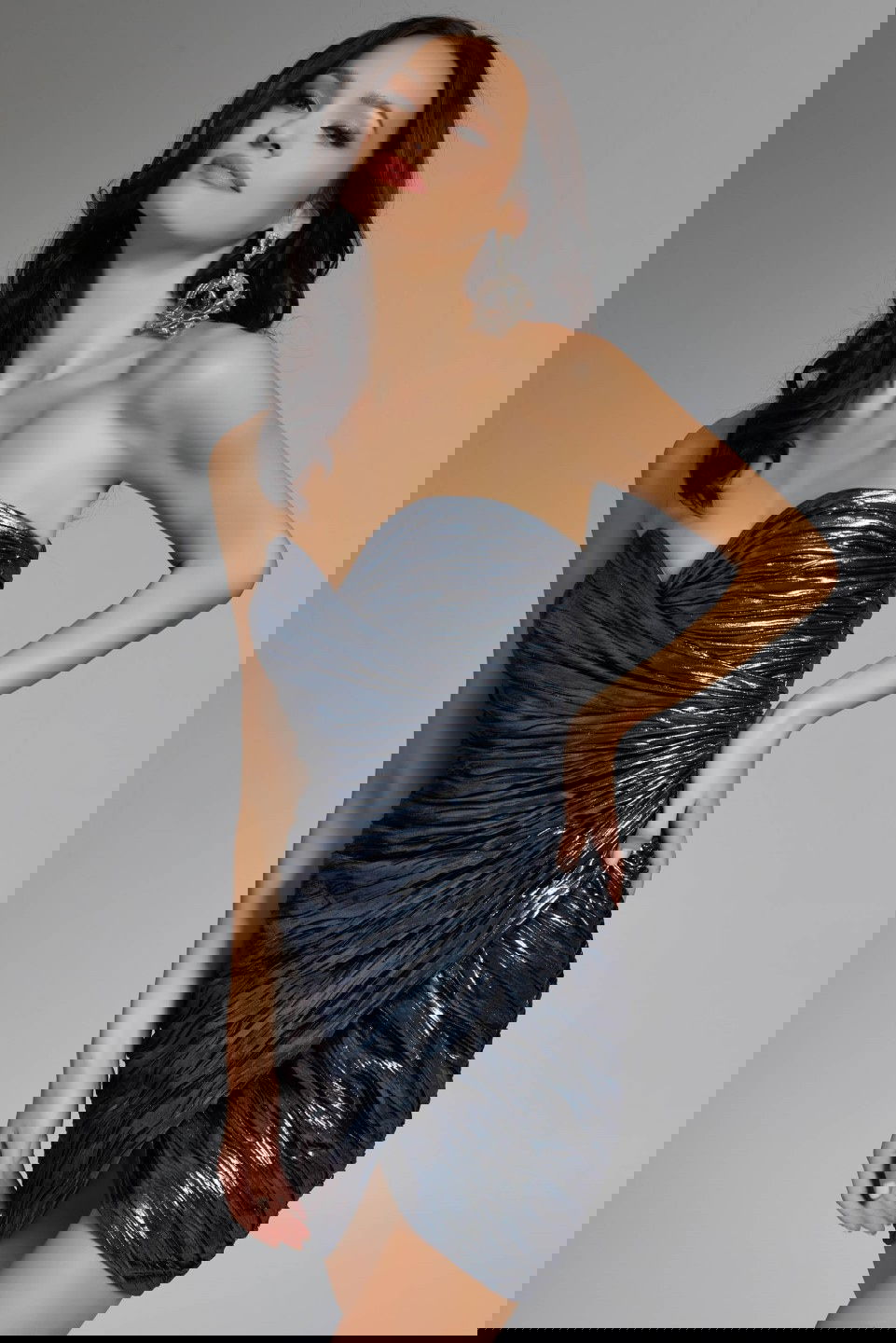 Jovani -40135 Strapless Metallic Ruched Short Dress