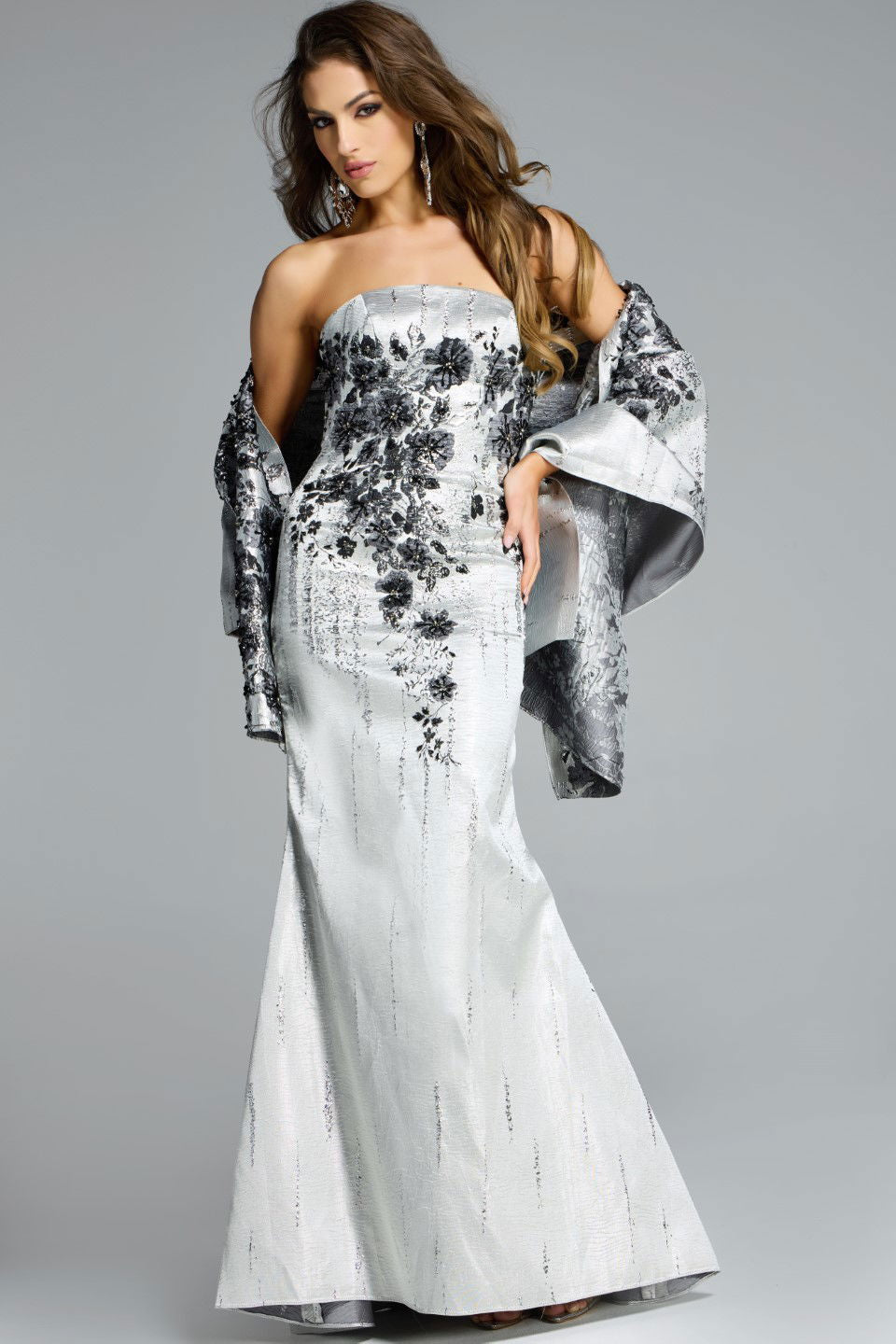 Jovani -40166 Floral Embellished Strapless Flare Gown
