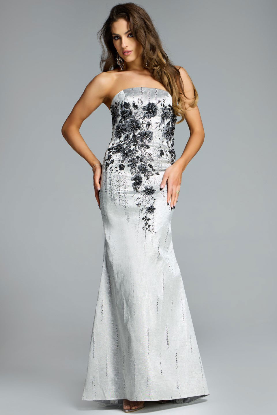 Jovani -40166 Floral Embellished Strapless Flare Gown