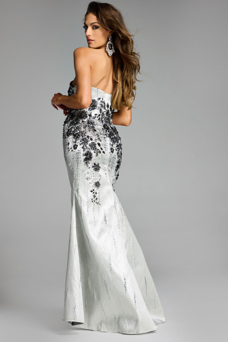 Jovani -40166 Floral Embellished Strapless Flare Gown