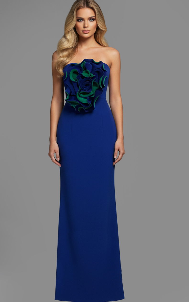 Jovani -40214 Floral Applique Strapless Sheath Dress