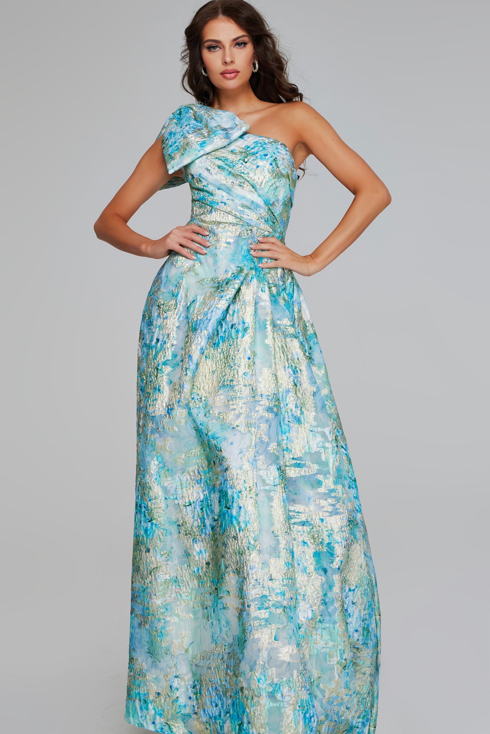 Jovani -40317 Elegant Mint Multi One-Shoulder Evening Gown