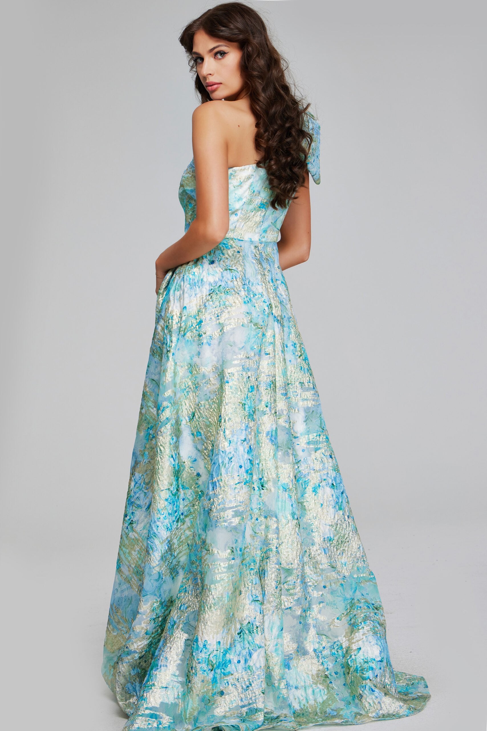 Jovani -40317 Elegant Mint Multi One-Shoulder Evening Gown