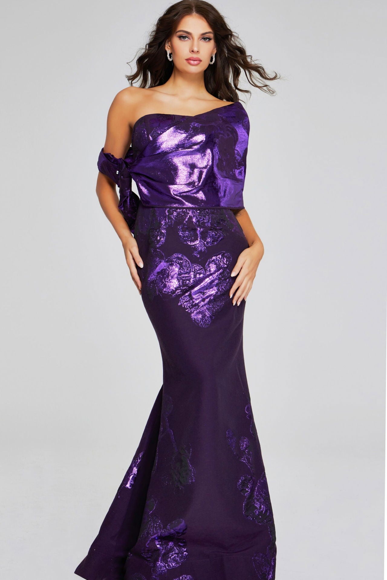 Jovani -40318 Floral Embellished Strapless Prom Gown
