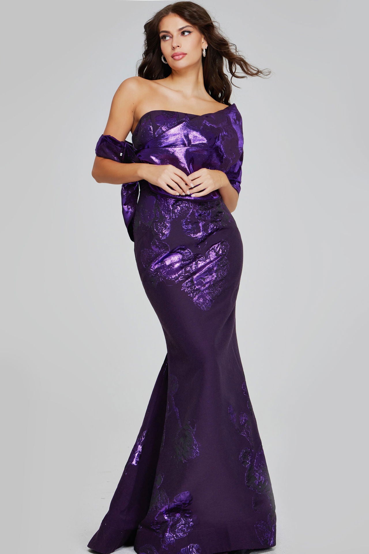 Jovani -40318 Floral Embellished Strapless Prom Gown