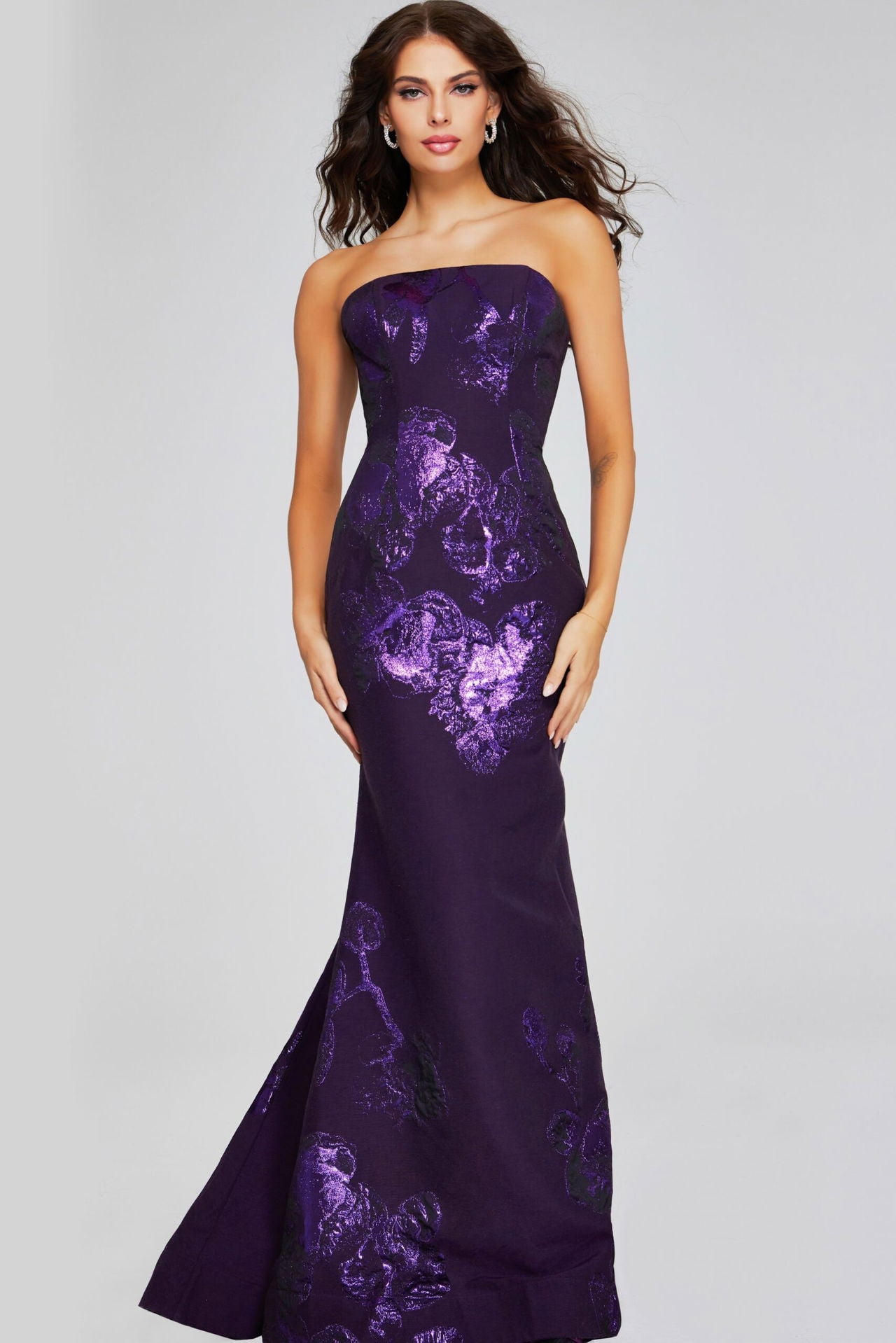 Jovani -40318 Floral Embellished Strapless Prom Gown