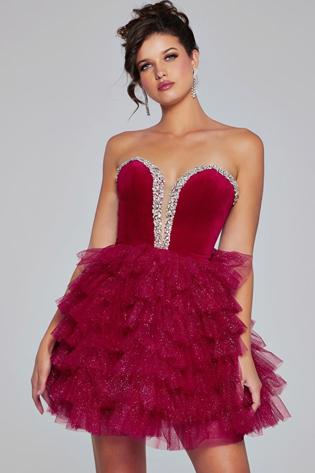 Jovani -40352 Velvet Embellished Short Cocktail Dress