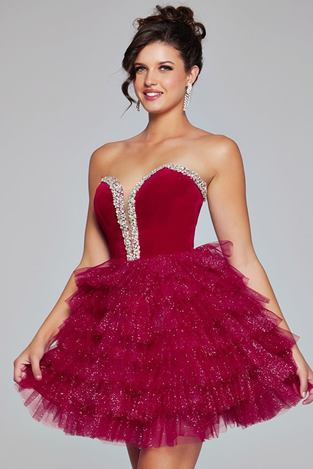 Jovani -40352 Velvet Embellished Short Cocktail Dress