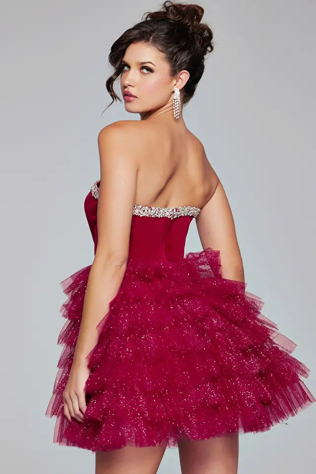 Jovani -40352 Velvet Embellished Short Cocktail Dress