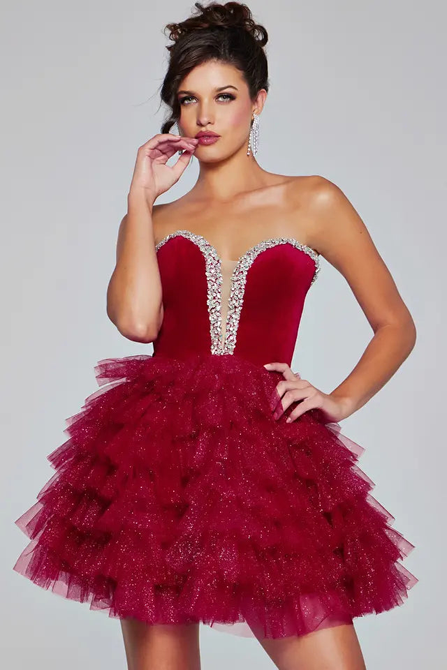 Jovani -40352 Velvet Embellished Short Cocktail Dress