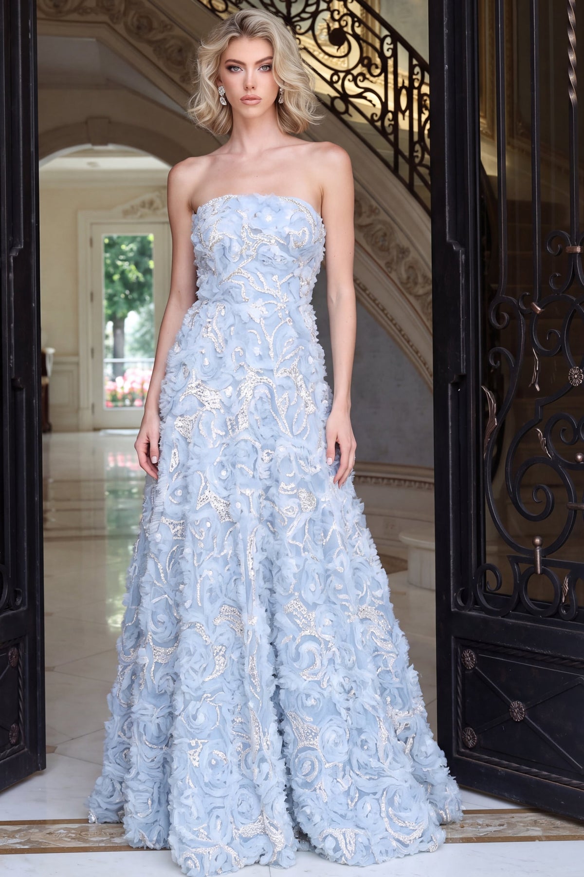 Jovani -40356 Appliques Strapless Straight A-line Prom Gown