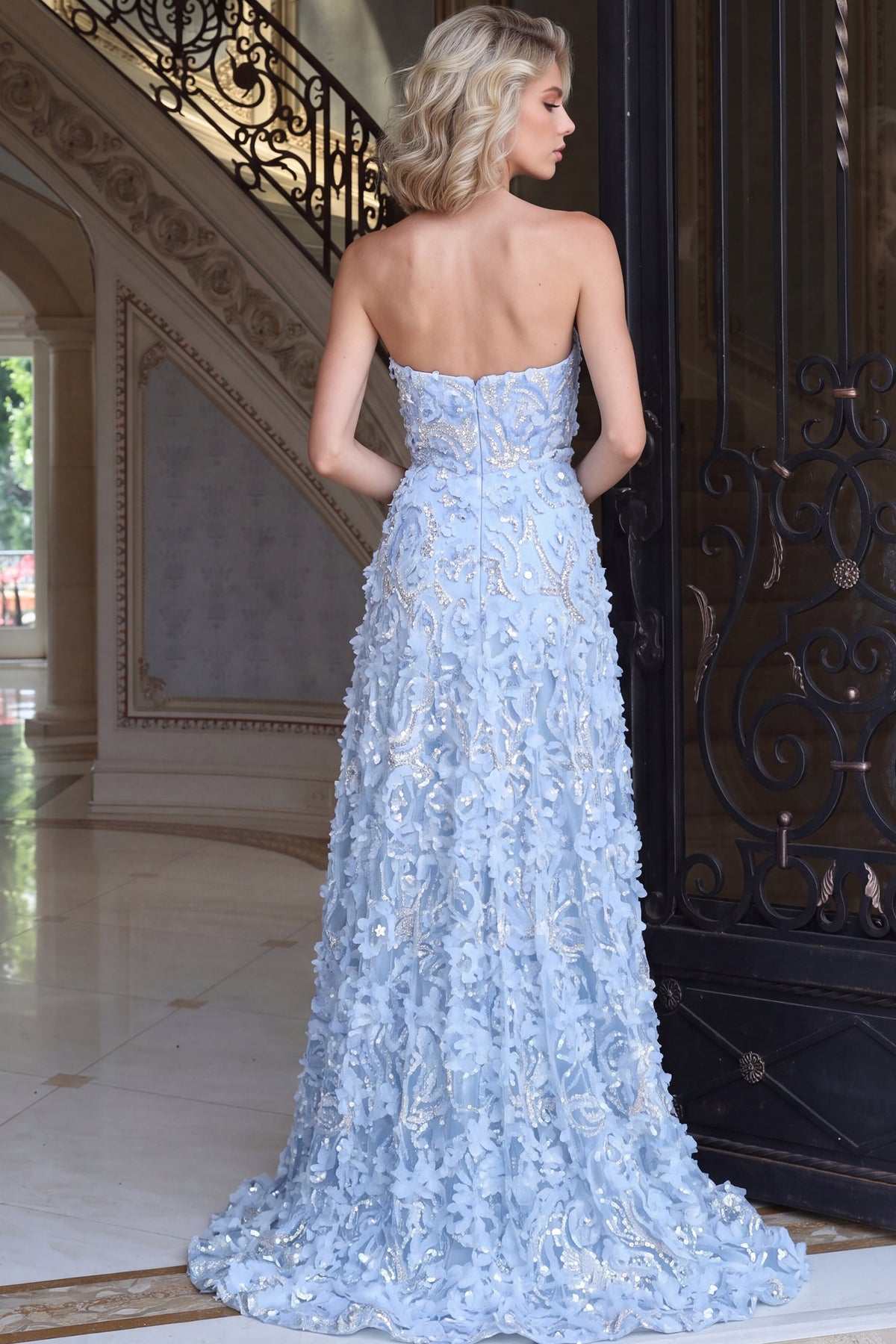 Jovani -40356 Appliques Strapless Straight A-line Prom Gown
