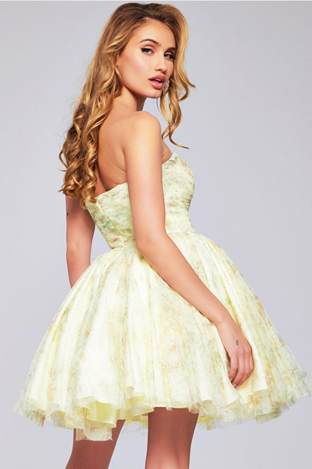 Jovani -40374 Strapless Floral A-Line Short Dress