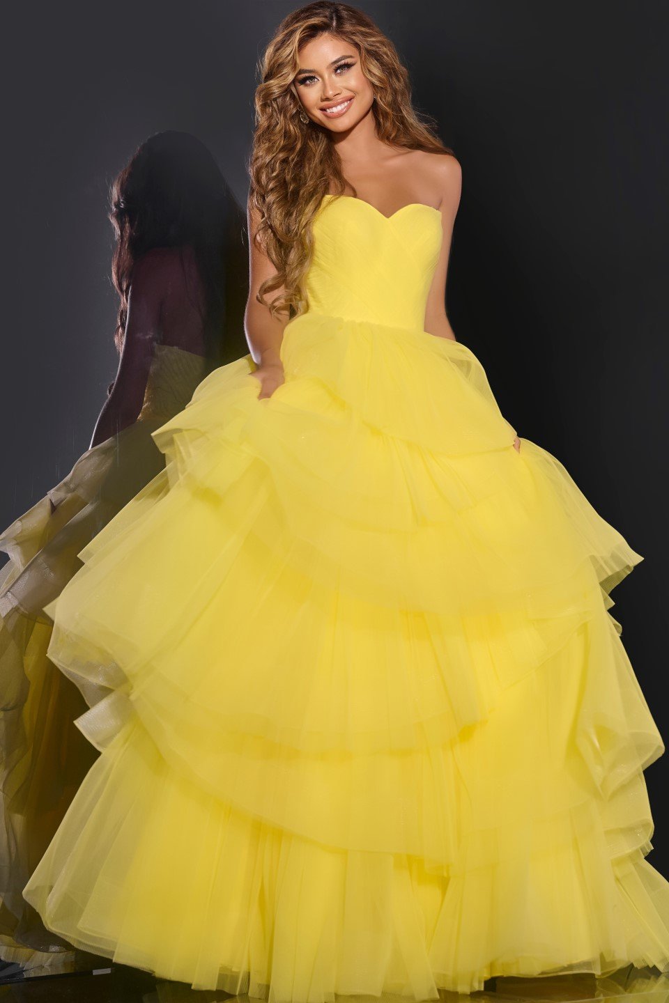 Jovani -40394 Strapless Tulle Ball Prom Gown with Layered Skirt