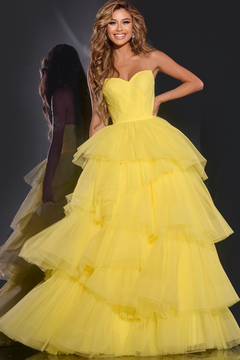 Jovani -40394 Strapless Tulle Ball Prom Gown with Layered Skirt