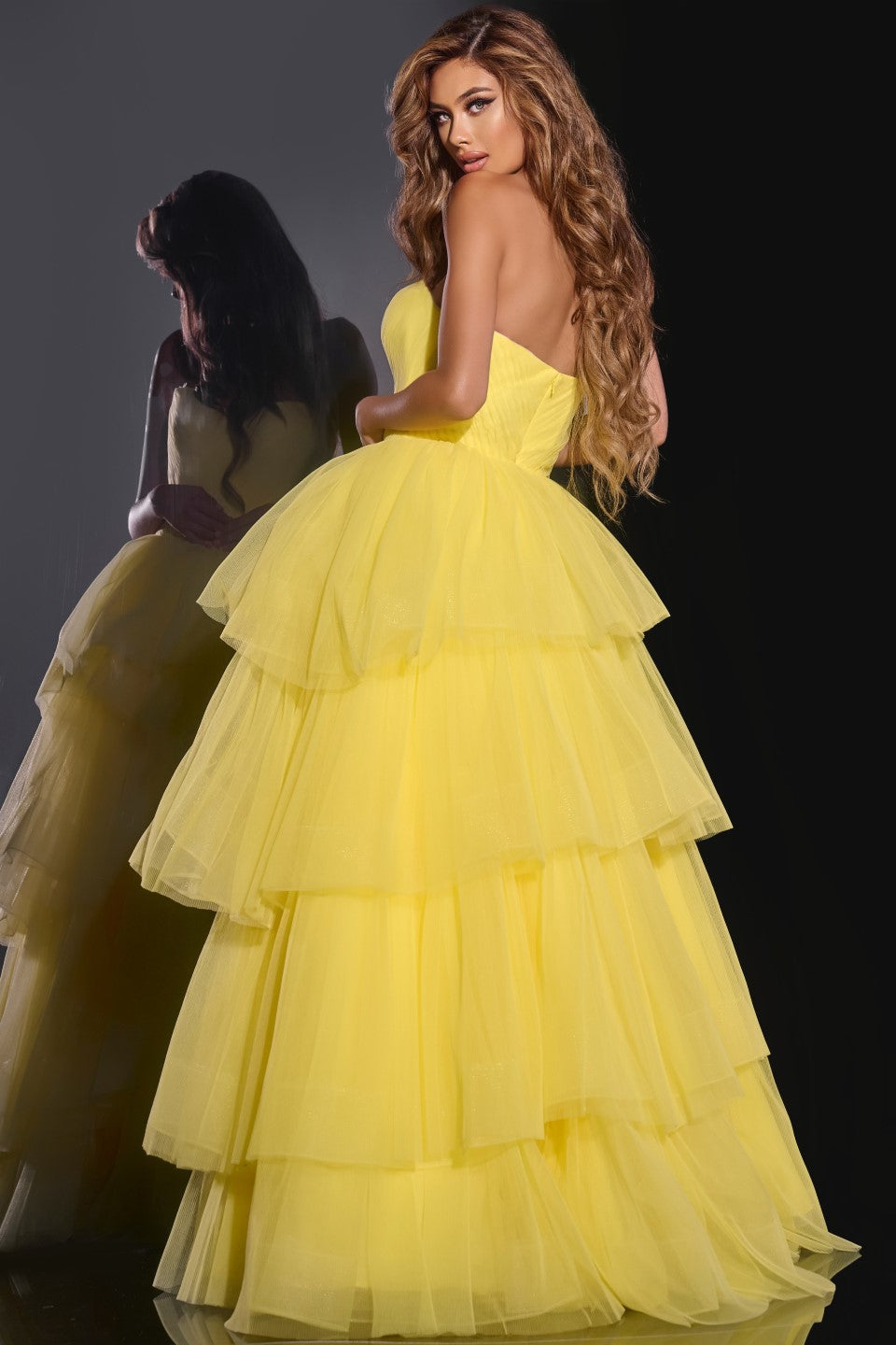 Jovani -40394 Strapless Tulle Ball Prom Gown with Layered Skirt