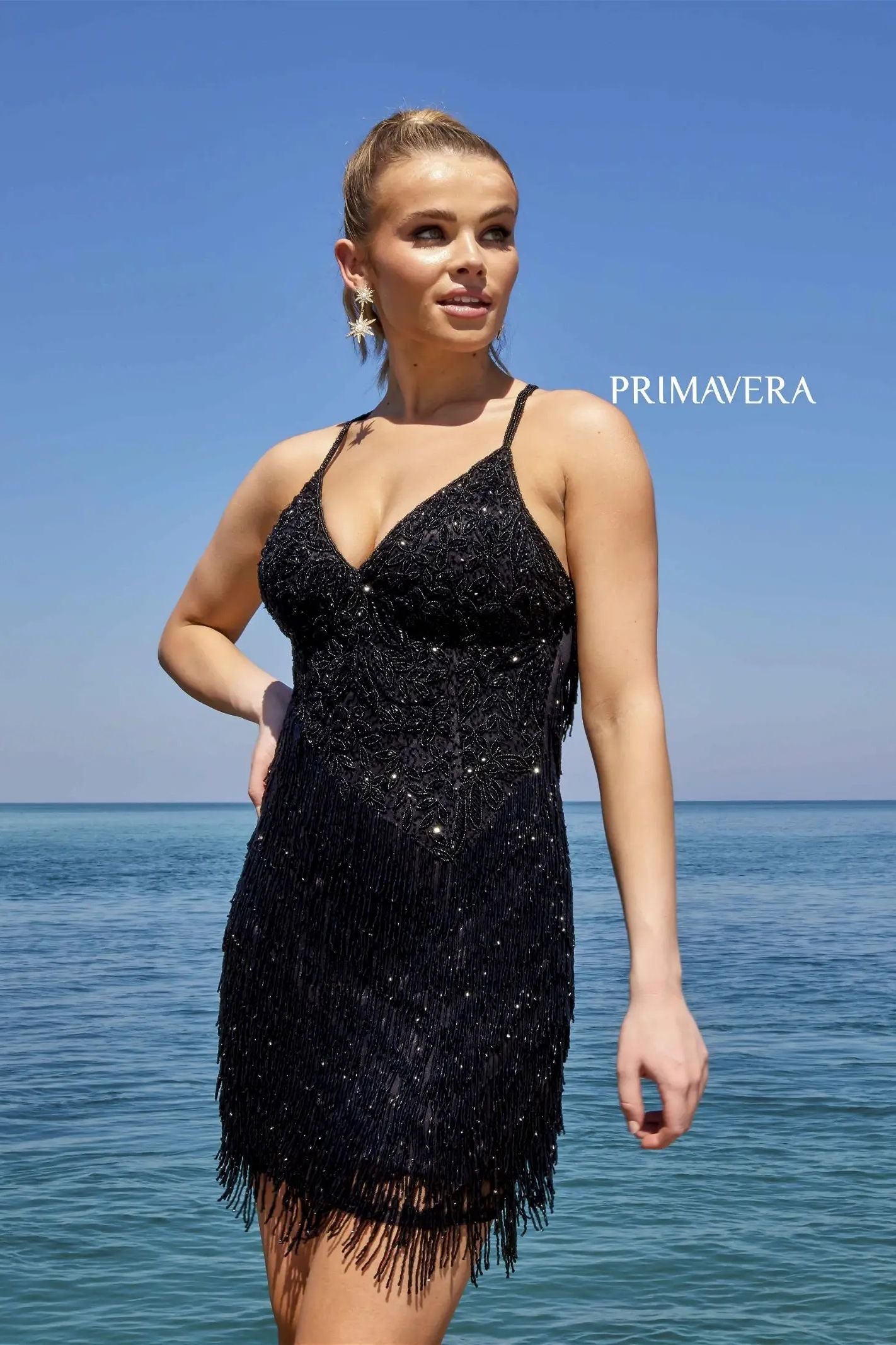 Primavera Couture -4045 V-Neck Sequin Short Cocktail Dress