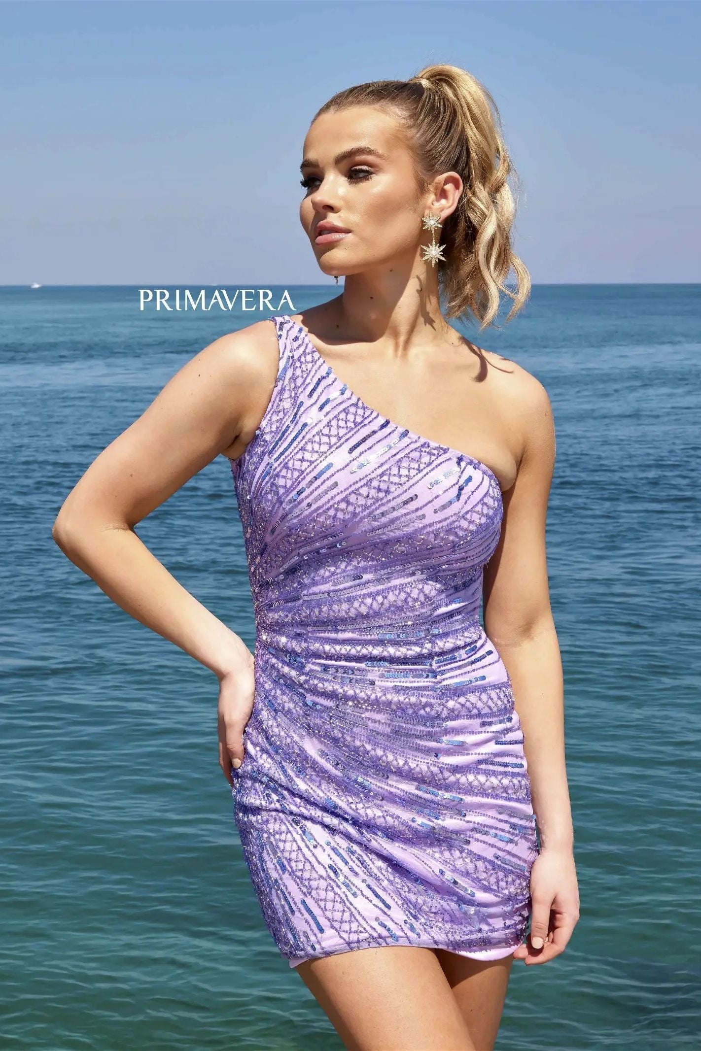 Primavera Couture -4046 One Shoulder Sequin Cocktail Dress