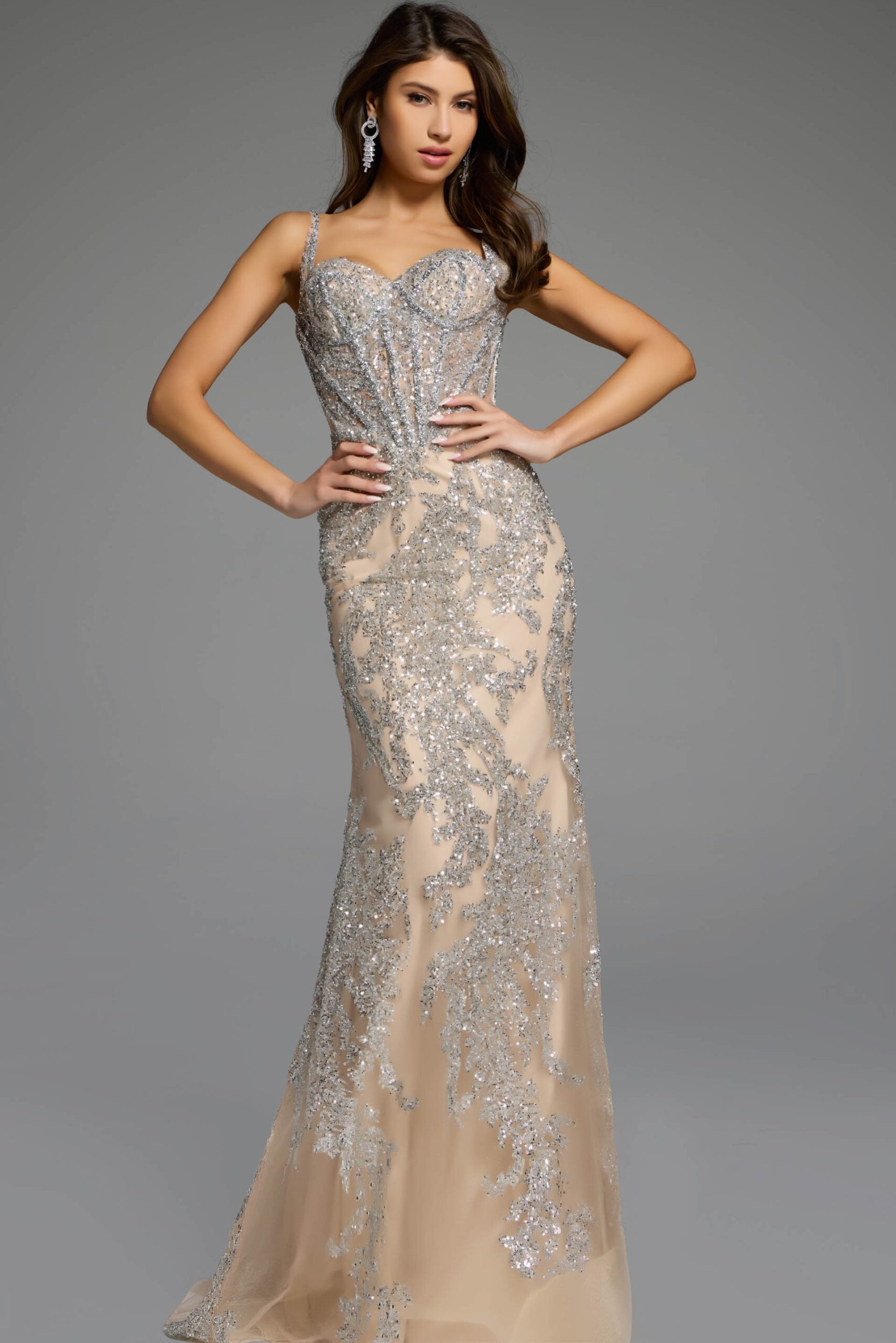 Jovani -40470 Elegant Glittering Sweetheart Sequin Prom Gown with Straps